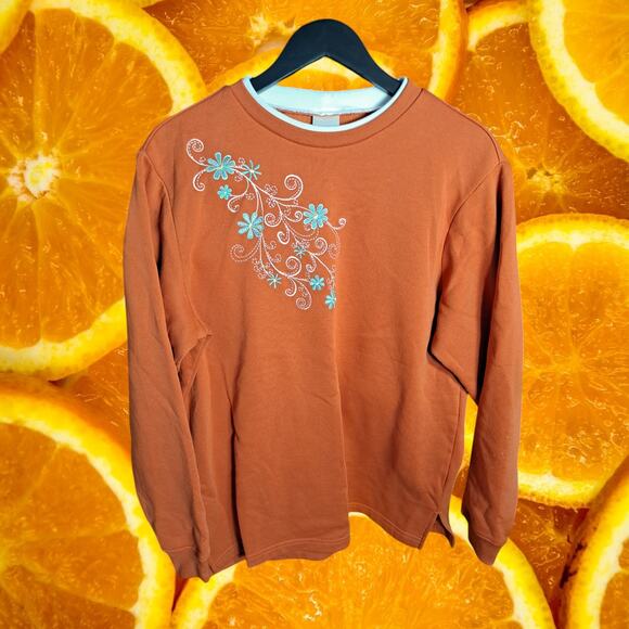 Blair Women's Orange‎ Better-Than-Basic Embroidered Tunic Sweatshirt Size M - Picture 2 of 6